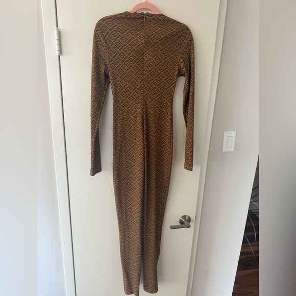 Fendi x Skims Jumpsuit Brown/Tan Printed Long Sleeves w/ Crew Neck - Size: Small - Picture 2 of 7